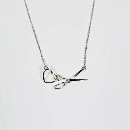Scissor & Heart Charm Necklace Silver