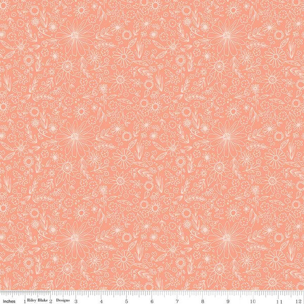 Riley Blake Homemade Outlined Flowers Coral