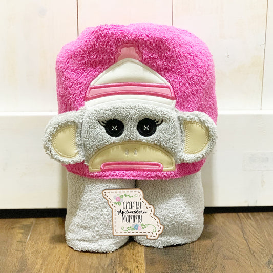 Sock Monkey Girl Hooded Towel