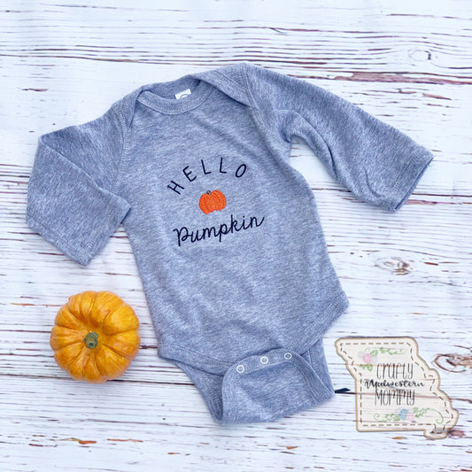 Hello Pumpkin Long Sleeve Infant Embroidered Bodysuit