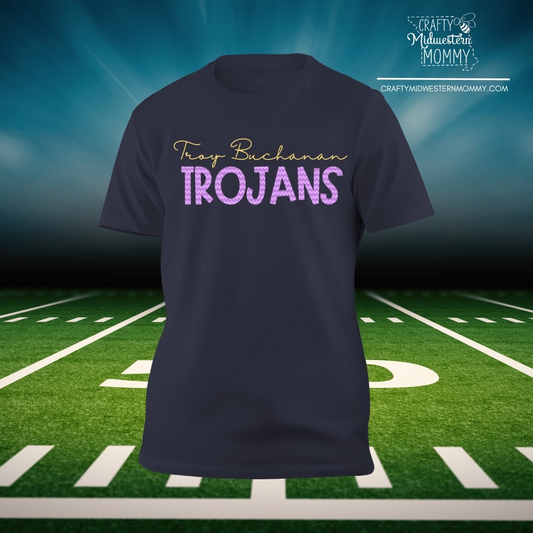 Troy Buchanan Trojans Striped Letters Adult Graphic Top