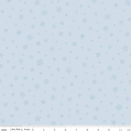 Riley Blake Flannel Snow Leopard Snowflakes Ice Blue