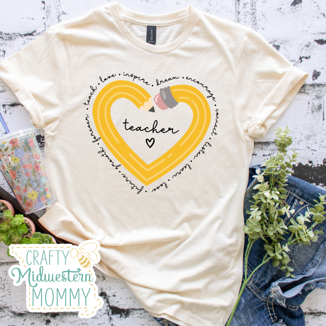 Teacher Pencil Heart Graphic Tee