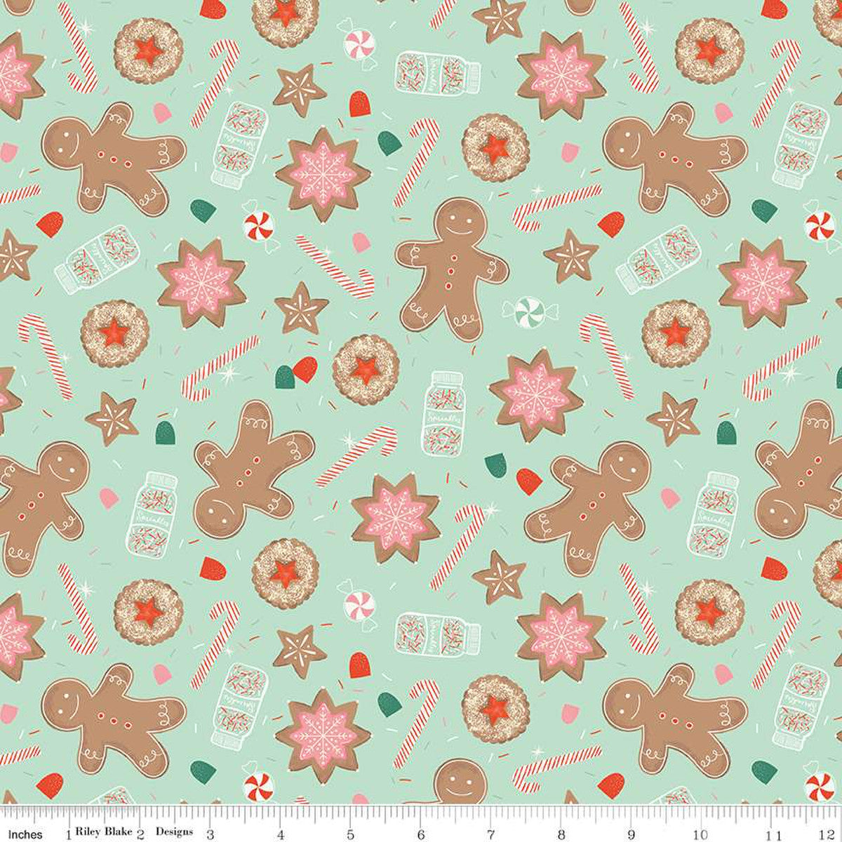 Riley Blake Flannel Gingerbread Cookies Mint