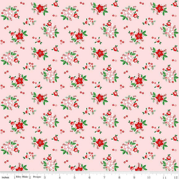 Riley Blake Pixie Noel 2 Poinsettias Pink
