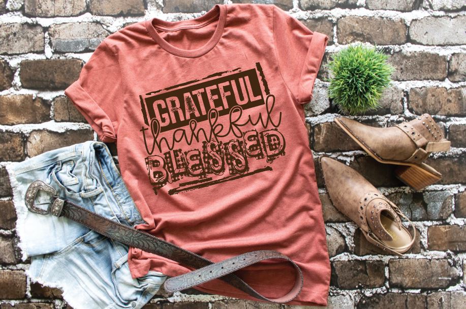 Grateful Thankful Blessed Adult Graphic Tee