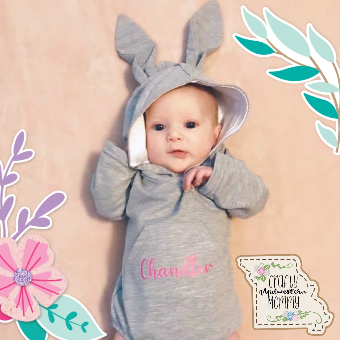 Personalized Infant Embroidered Bunny Body Suit