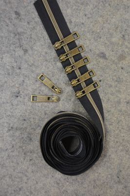 Black Metallic Zipper Tape 2.5yds- Bronze