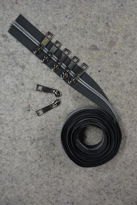 Black Metallic Zipper Tape 2.5yds- Gun Metal