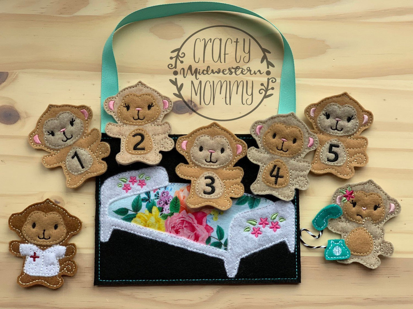 Five Little Monkey Finger Puppets, finger pupper set, busy bag