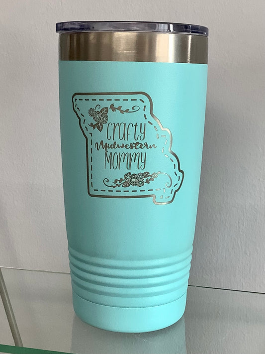Crafty Midwestern Mommy Teal 20 oz Insulated Tumbler