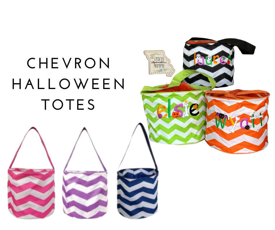 Chevron Embroidered Halloween Tote