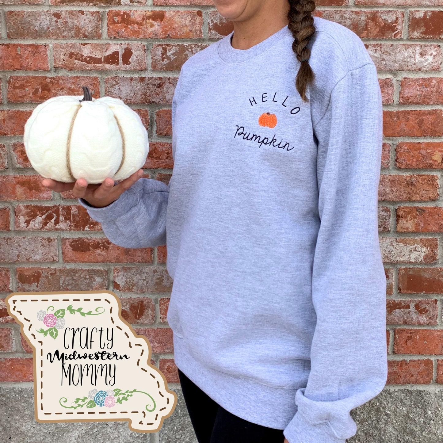 Hello Pumpkin Adult Embroidered Sweatshirt