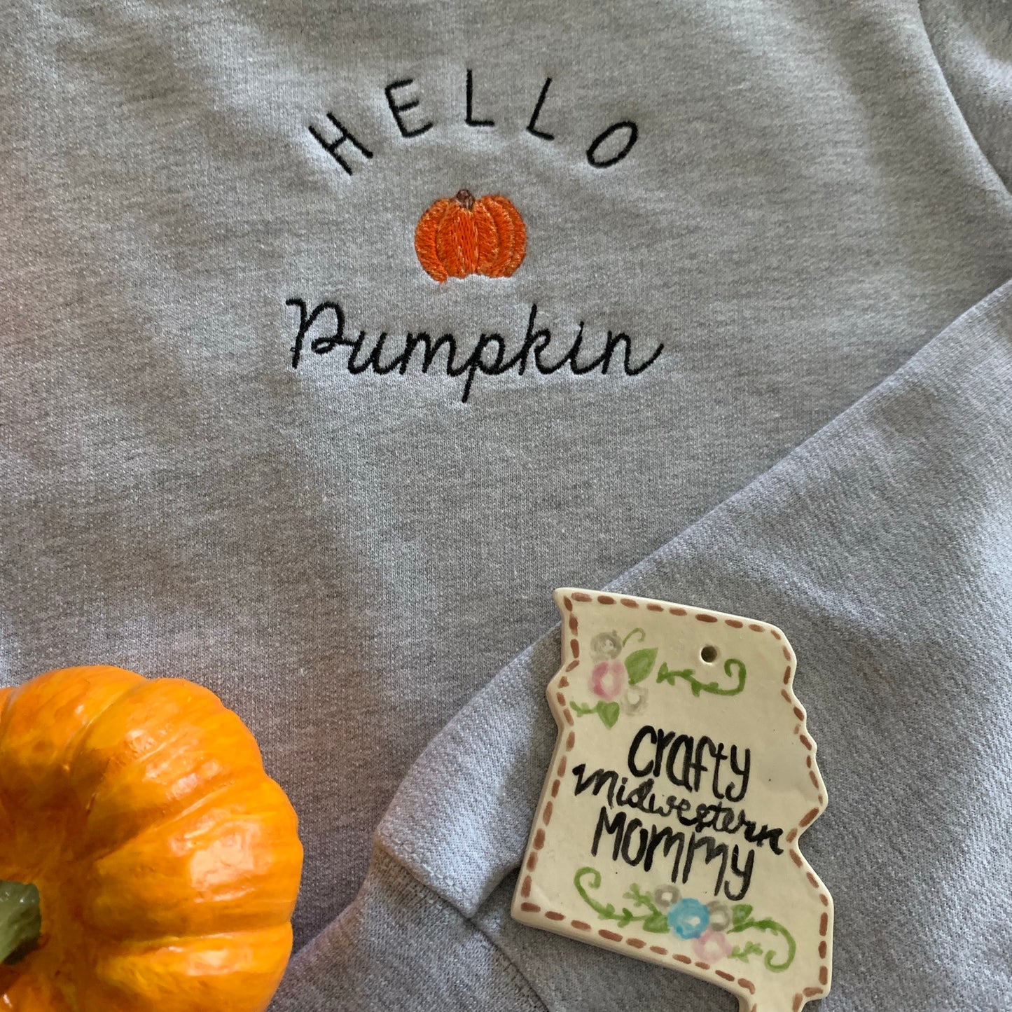 Hello Pumpkin Adult Embroidered Sweatshirt