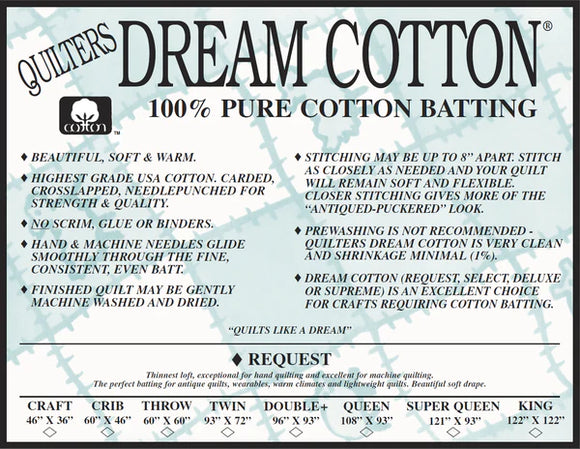 Quilters Dream Cotton Batting - Natural Request Crib 46” x 60”