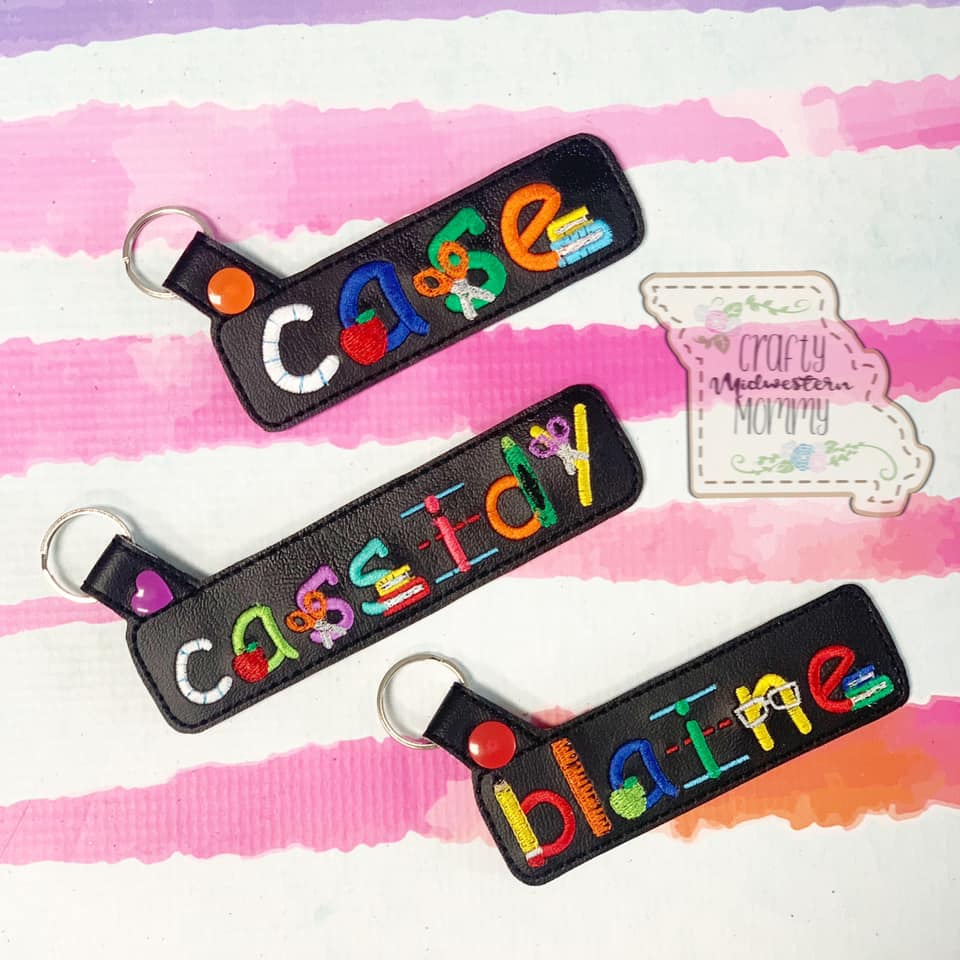 School Themed Letter Name Keychain